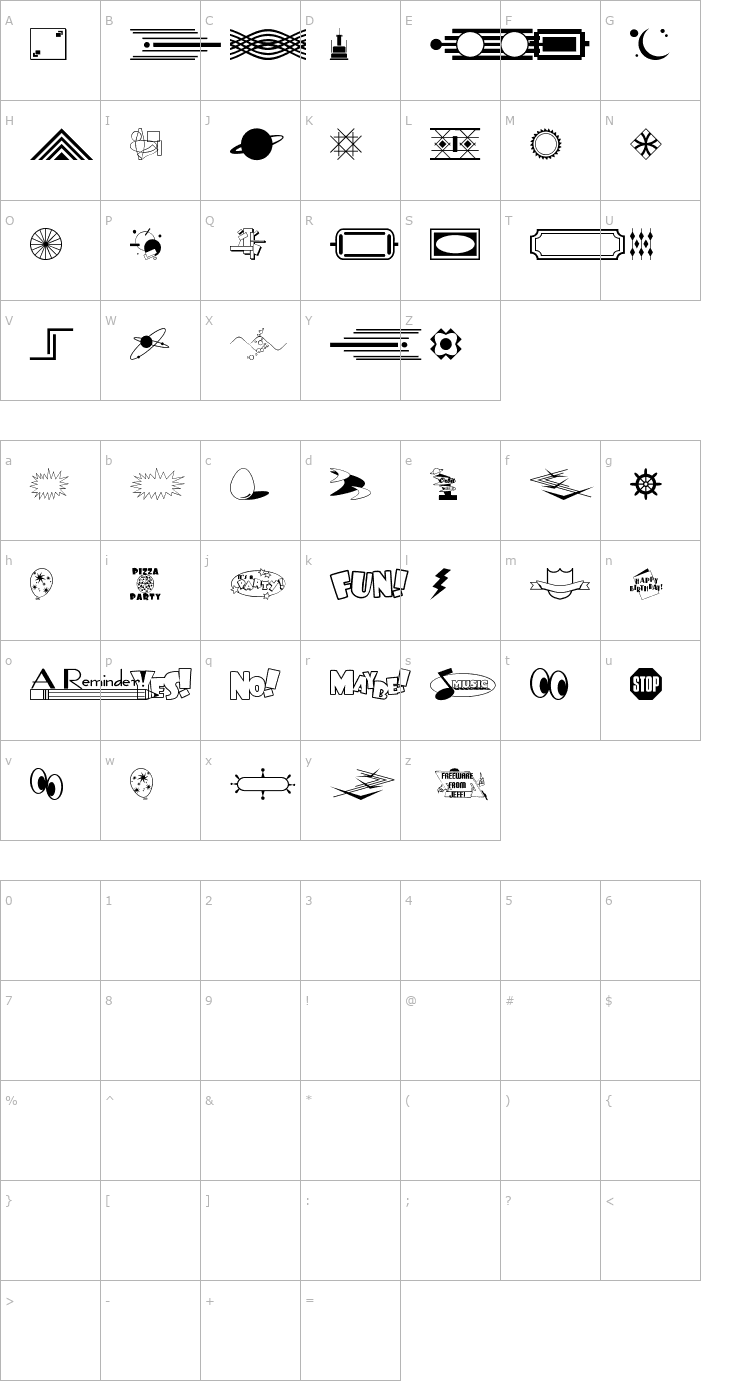 Character Map Decorative Elements JL Font