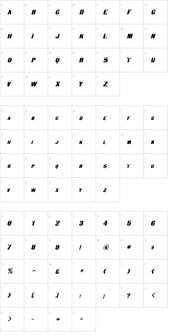 Character Map DeepFreeze Italic Font