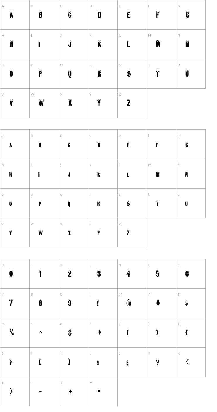 Character Map DeepFreezeCondensed Font