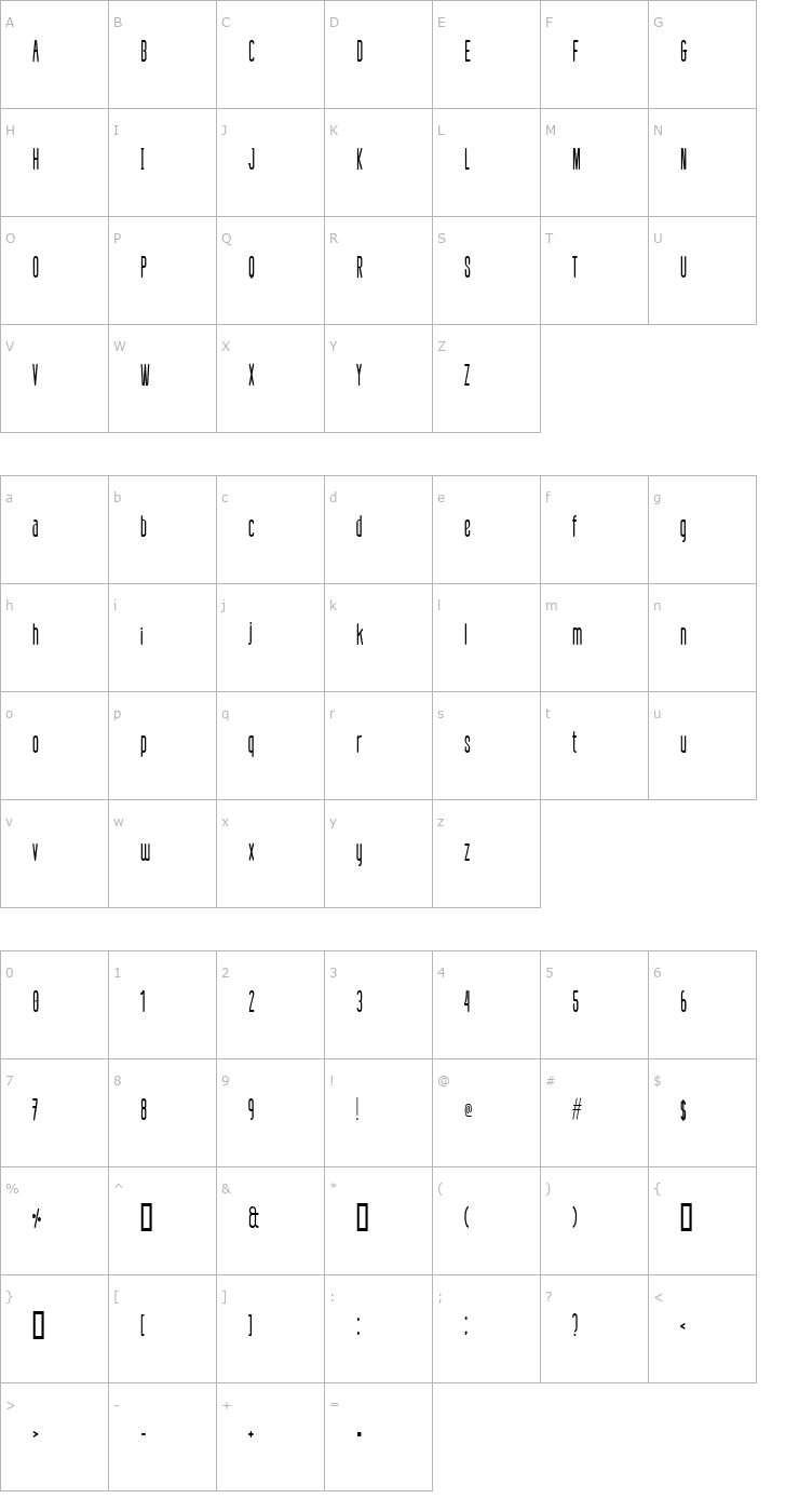 Character Map defatted milk Condensed Font