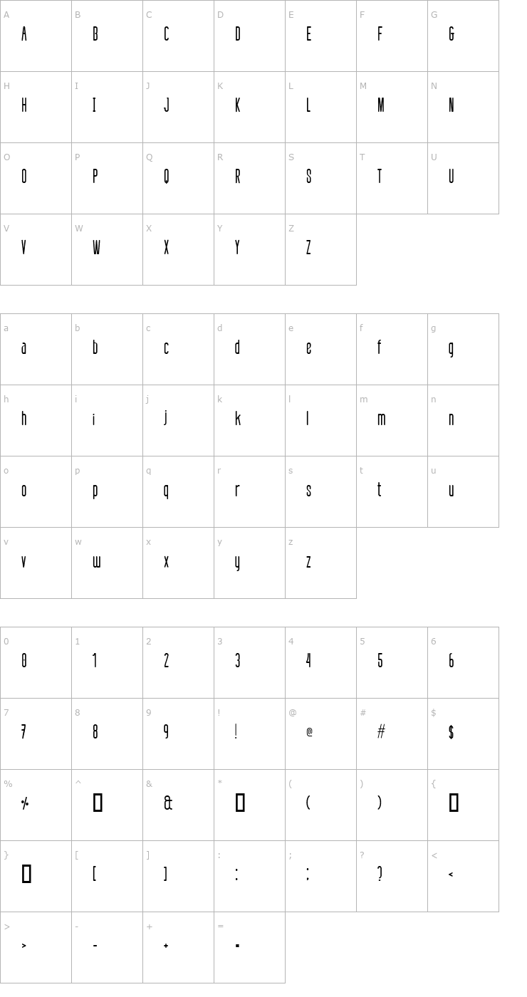 Character Map defatted milk Font