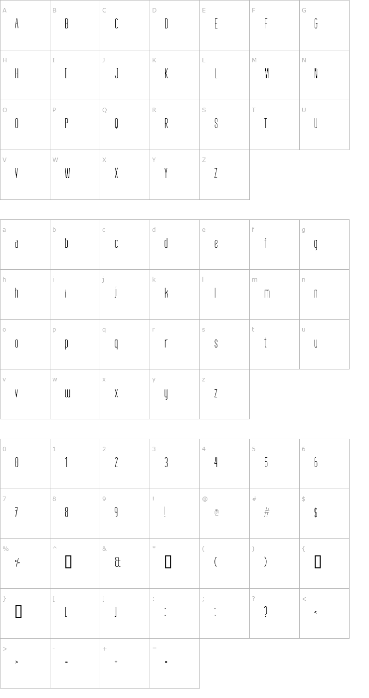 Character Map defatted milk Light Font