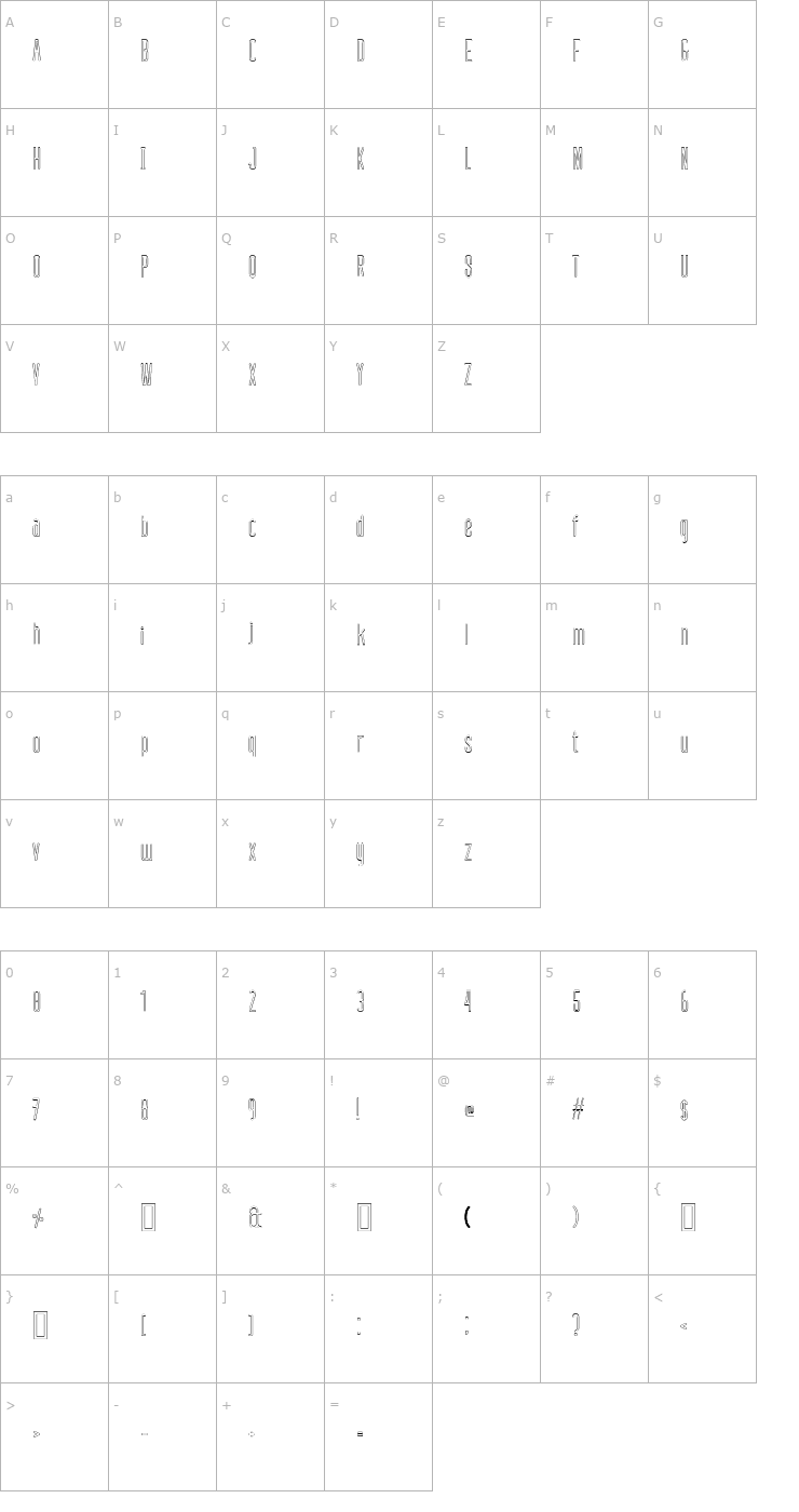 Character Map defatted milk Outline Font