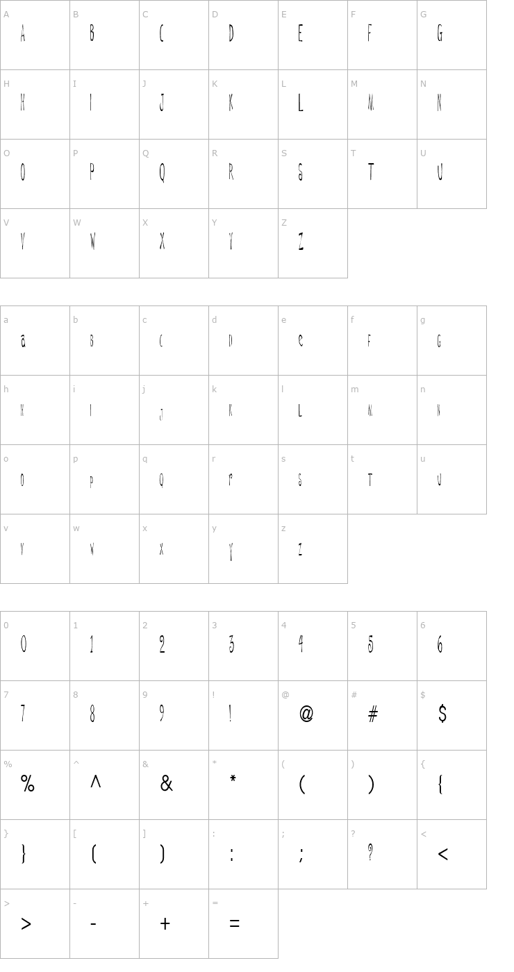Character Map DeGarThin6 Regular ttcon Font