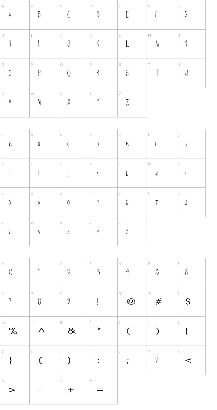 Character Map DeGarThin6 Regular ttext Font