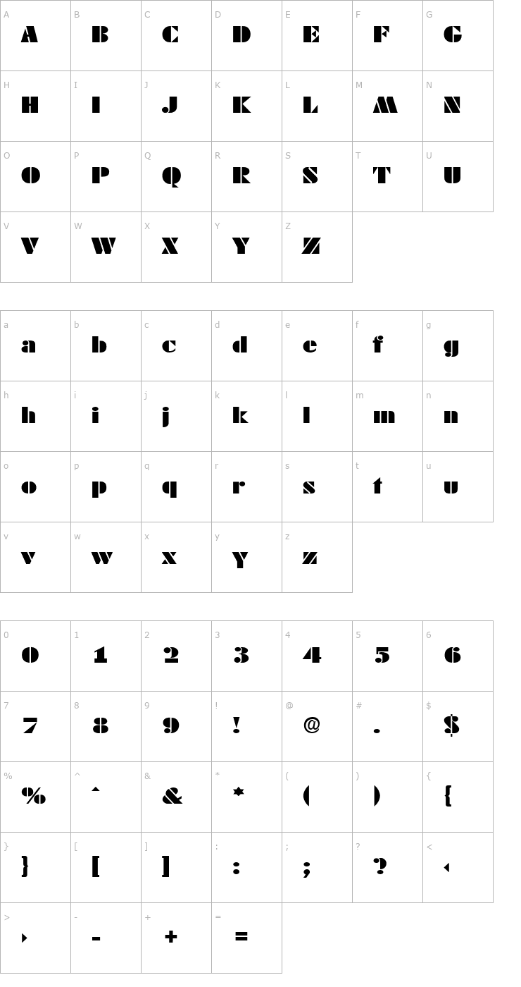 Character Map DekoBlackExtended-Serial-Regular Font