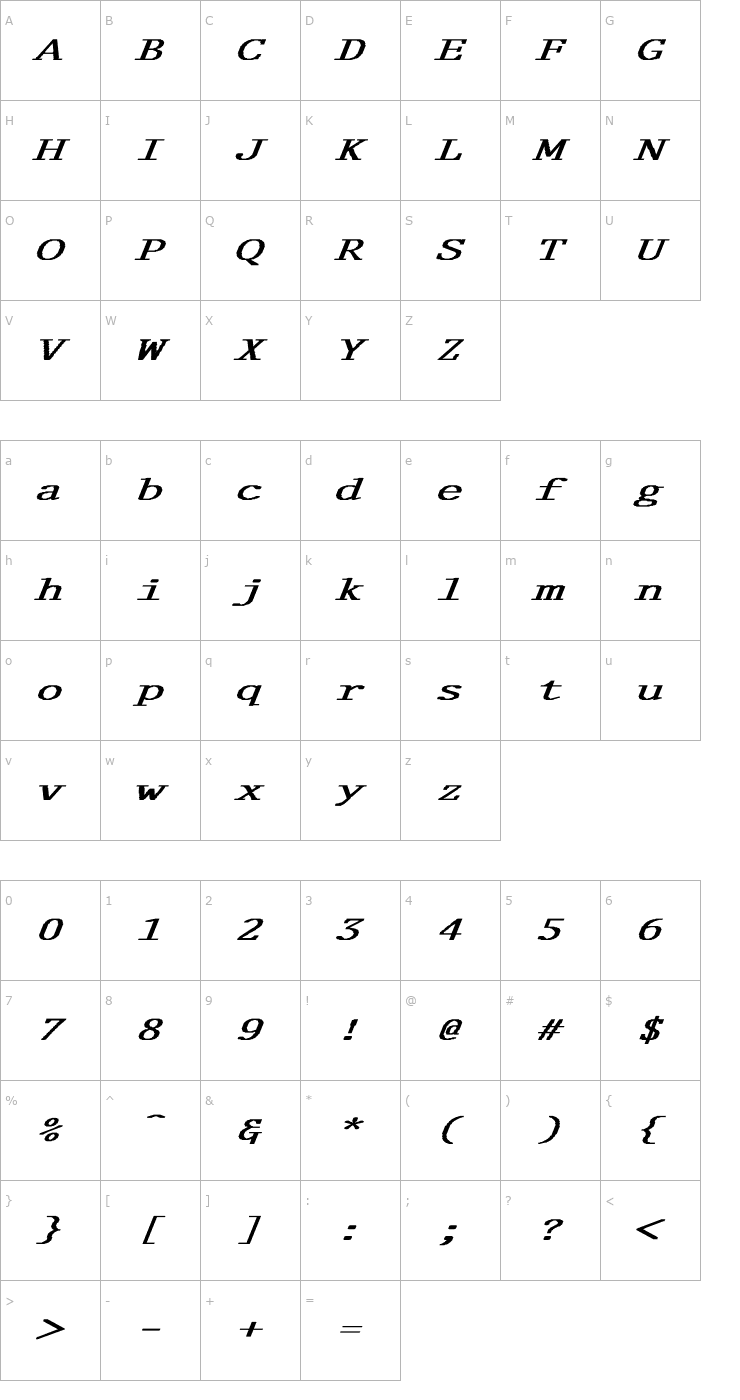Character Map Delegate-Normal Ex Bold Italic Font