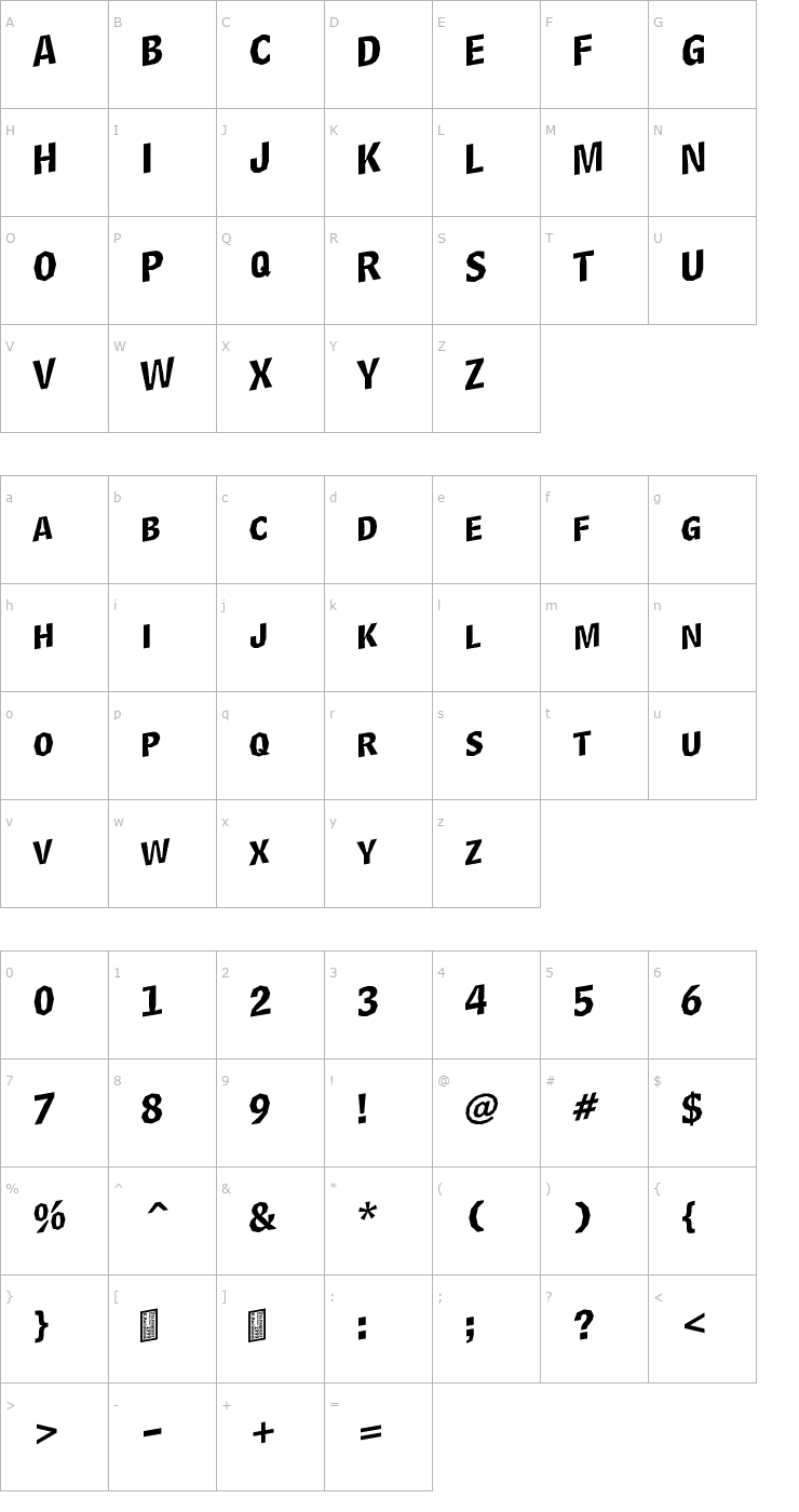 Character Map Delinquent Caps Skewd Font