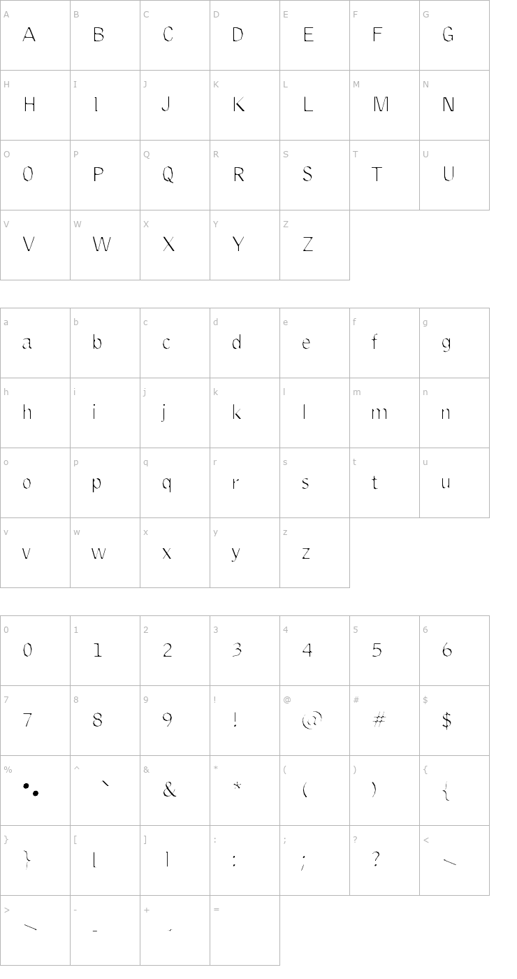 Character Map Delinquent Extract Font