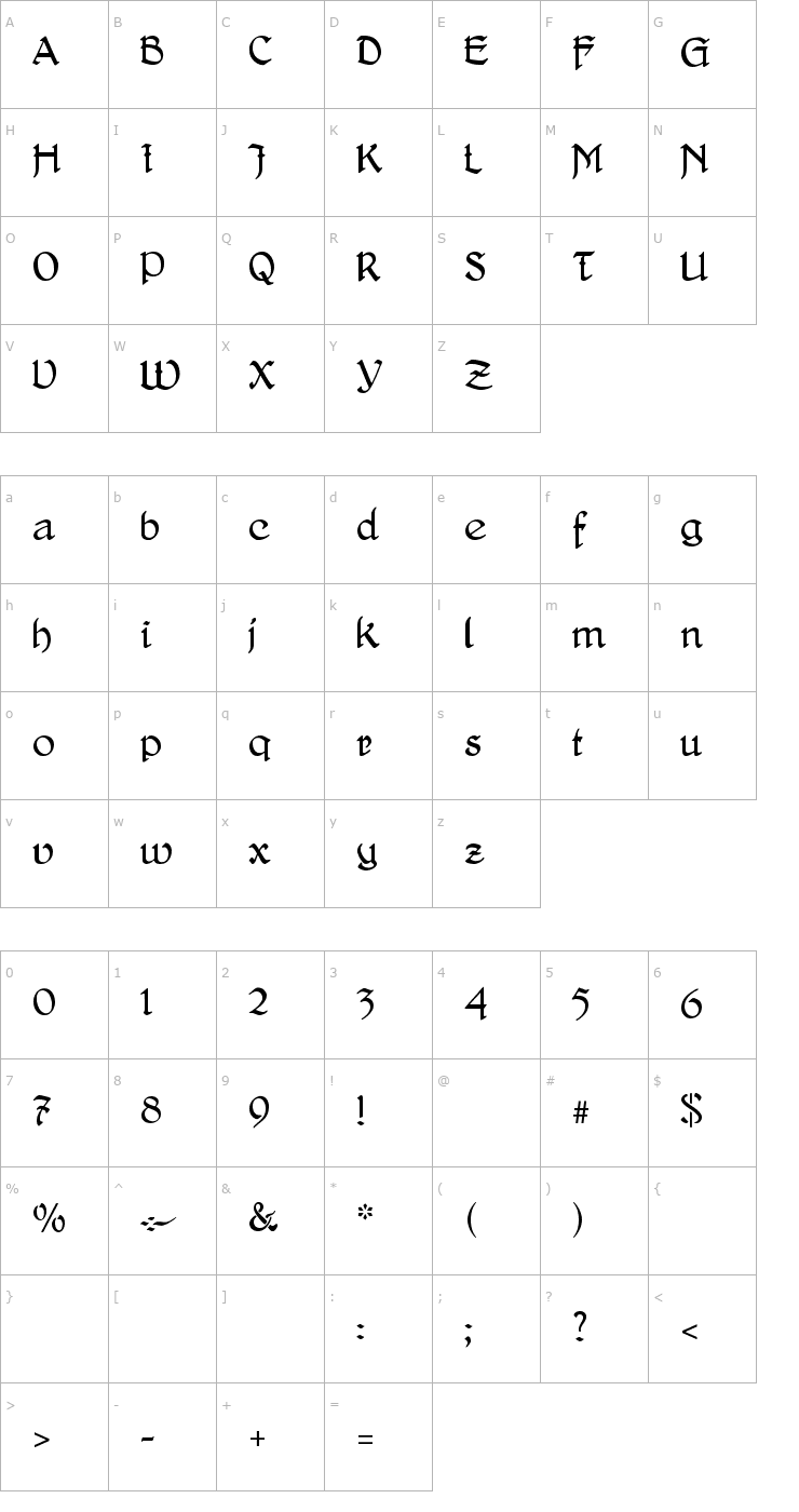 Character Map Delitsch Antiqua Font