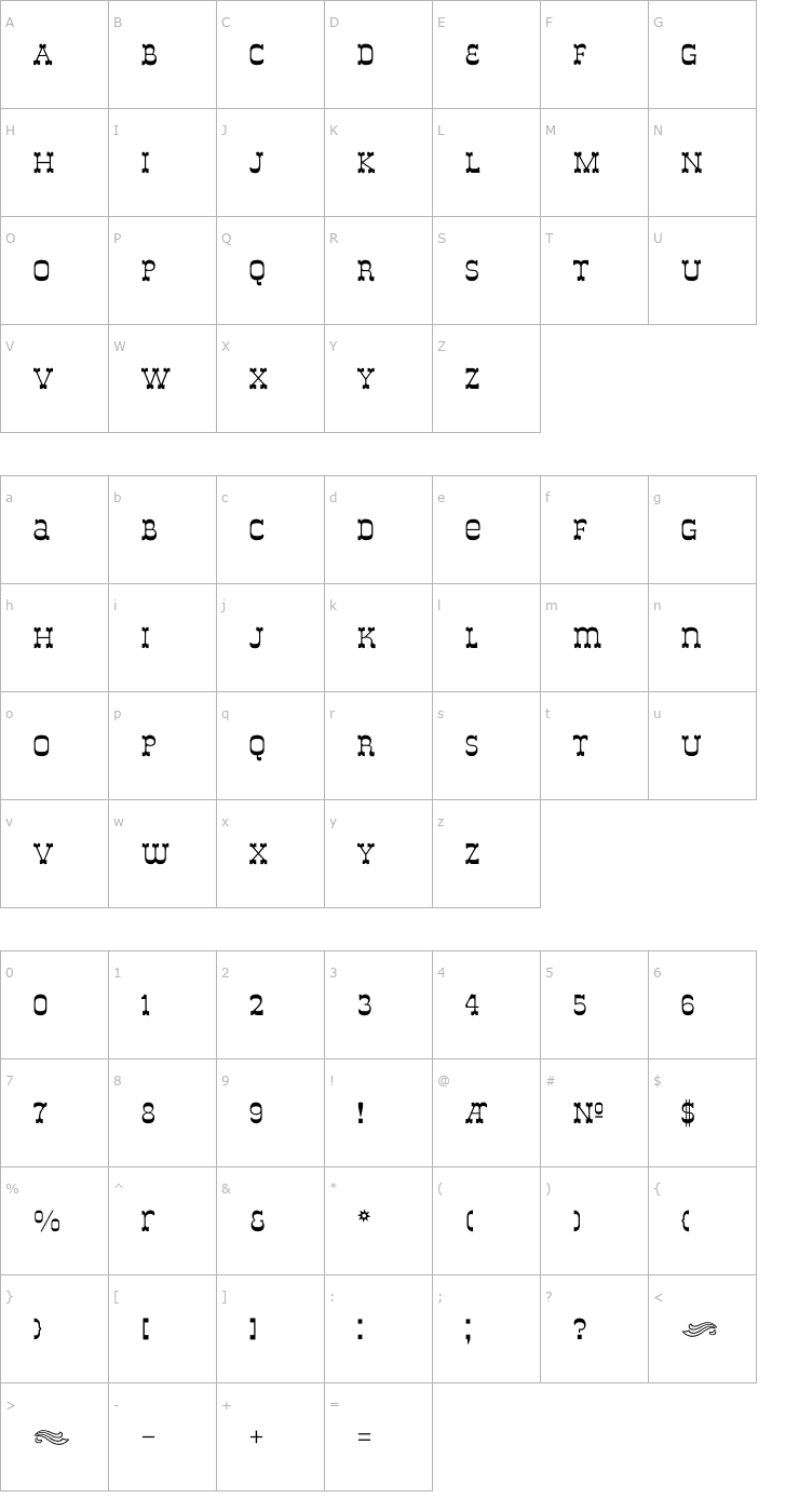 Character Map DeLouisville Bold Font