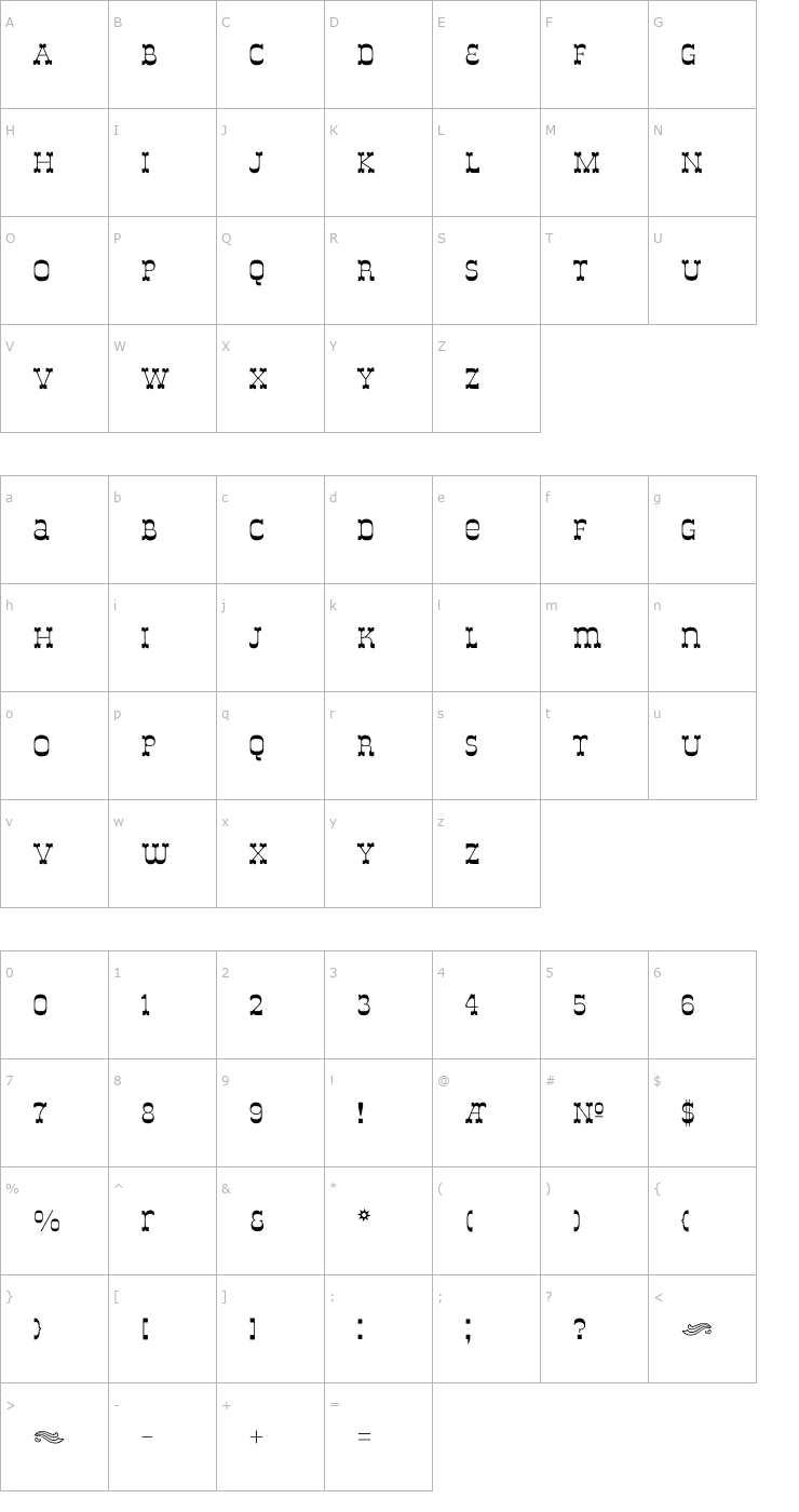 Character Map DeLouisville Font