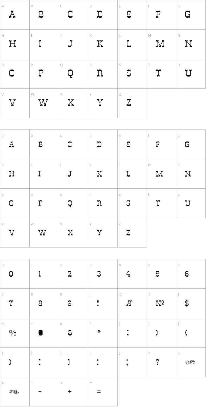Character Map DeLouisvilleSmallCaps Font