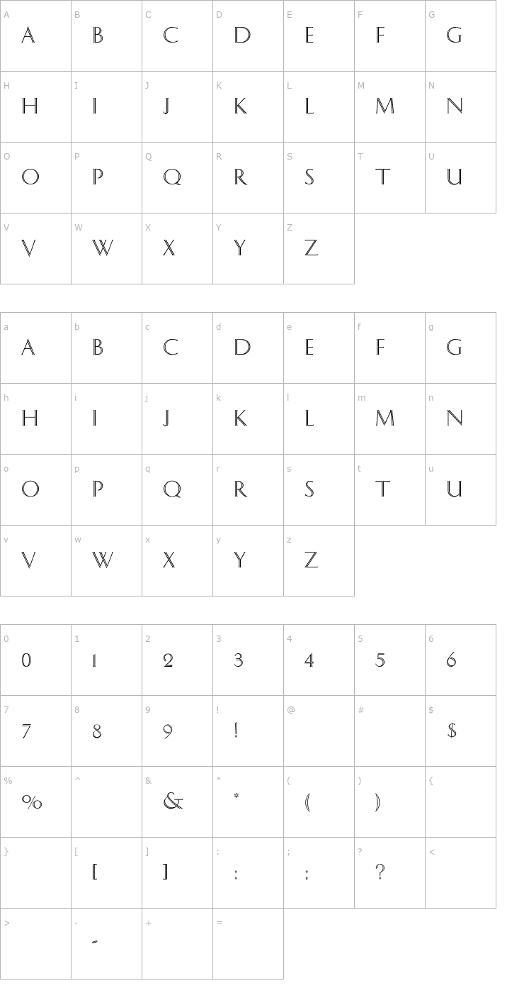 Character Map Delphian CG Font