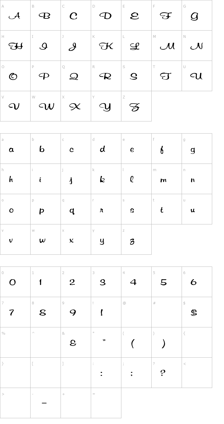 Character Map Demented 1 Font