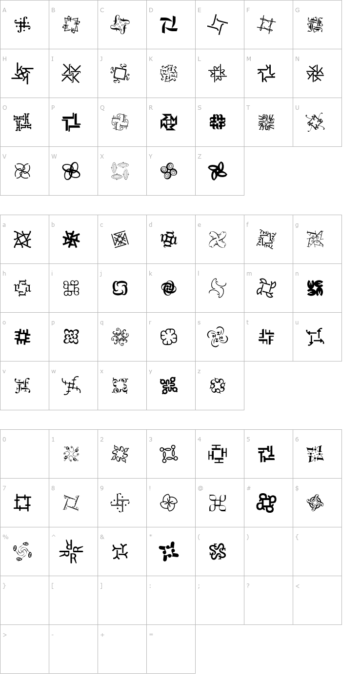 Character Map DementiaA Regular Font