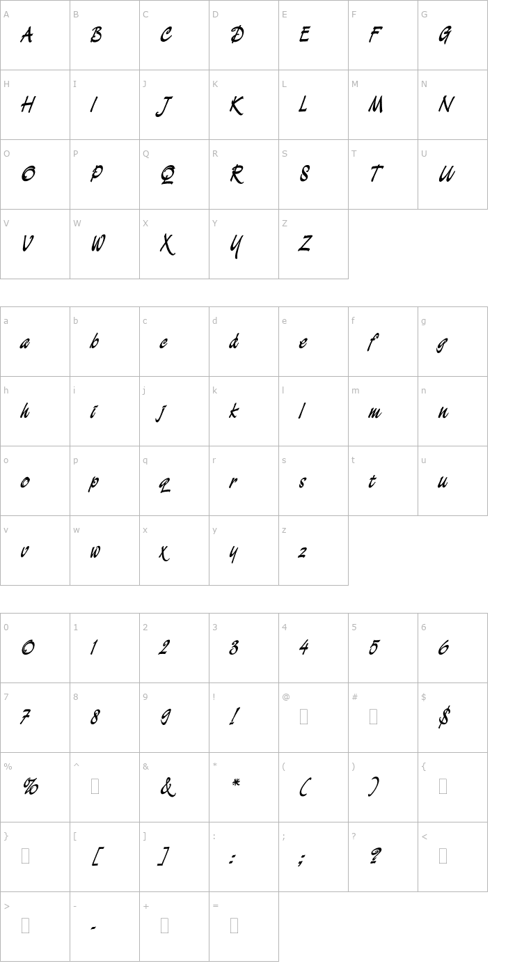 Character Map DemianBoldPlain Font