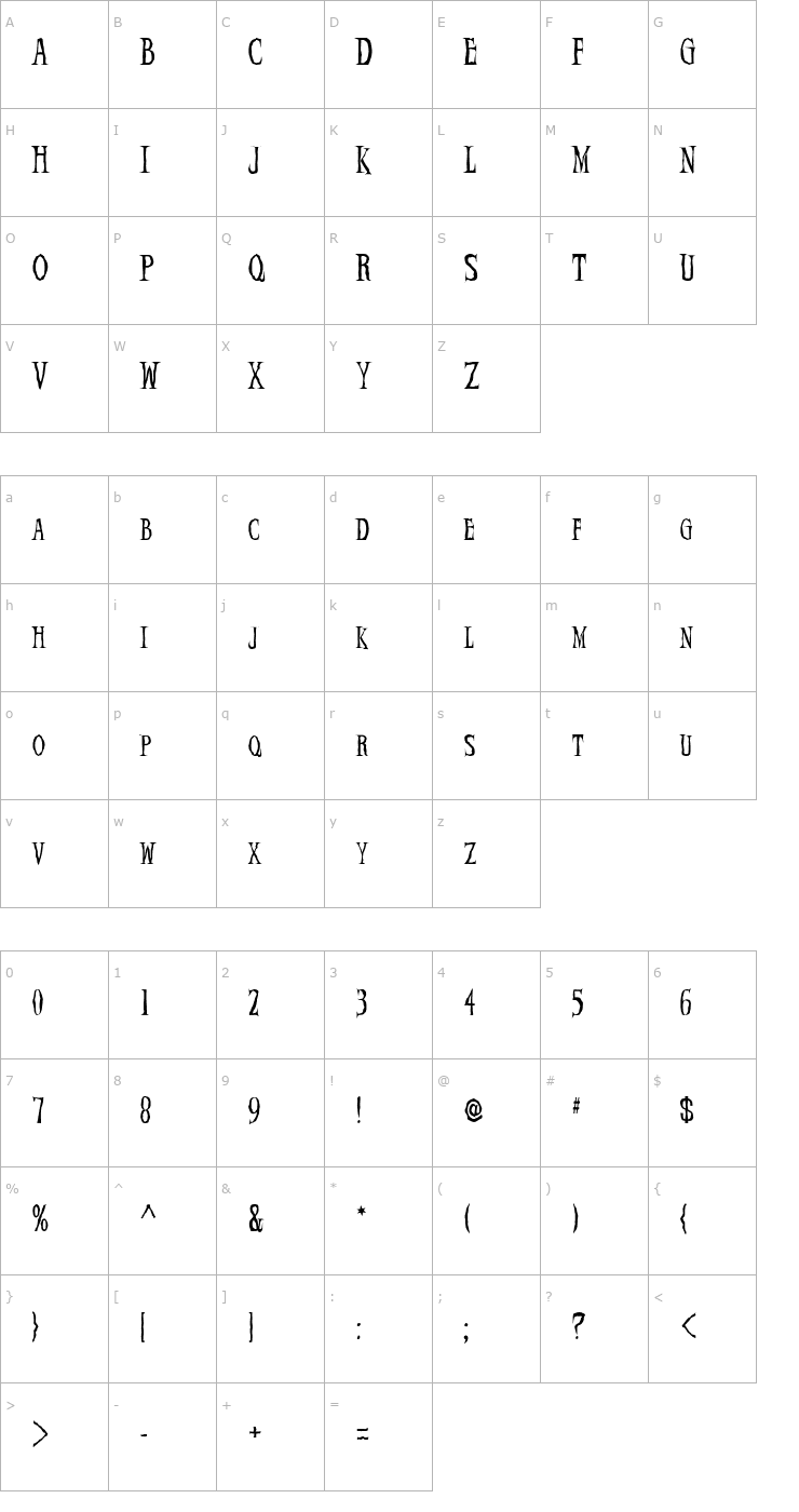 Character Map Demon Night Font