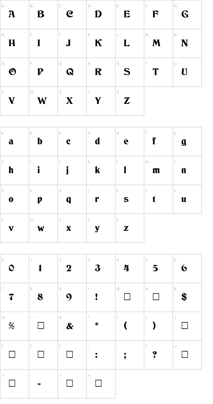 Character Map Deneane Regular Font