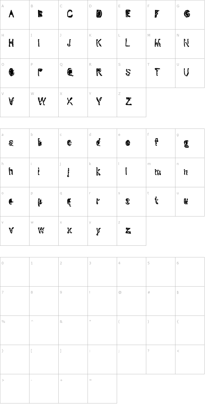Character Map Denigrated Font