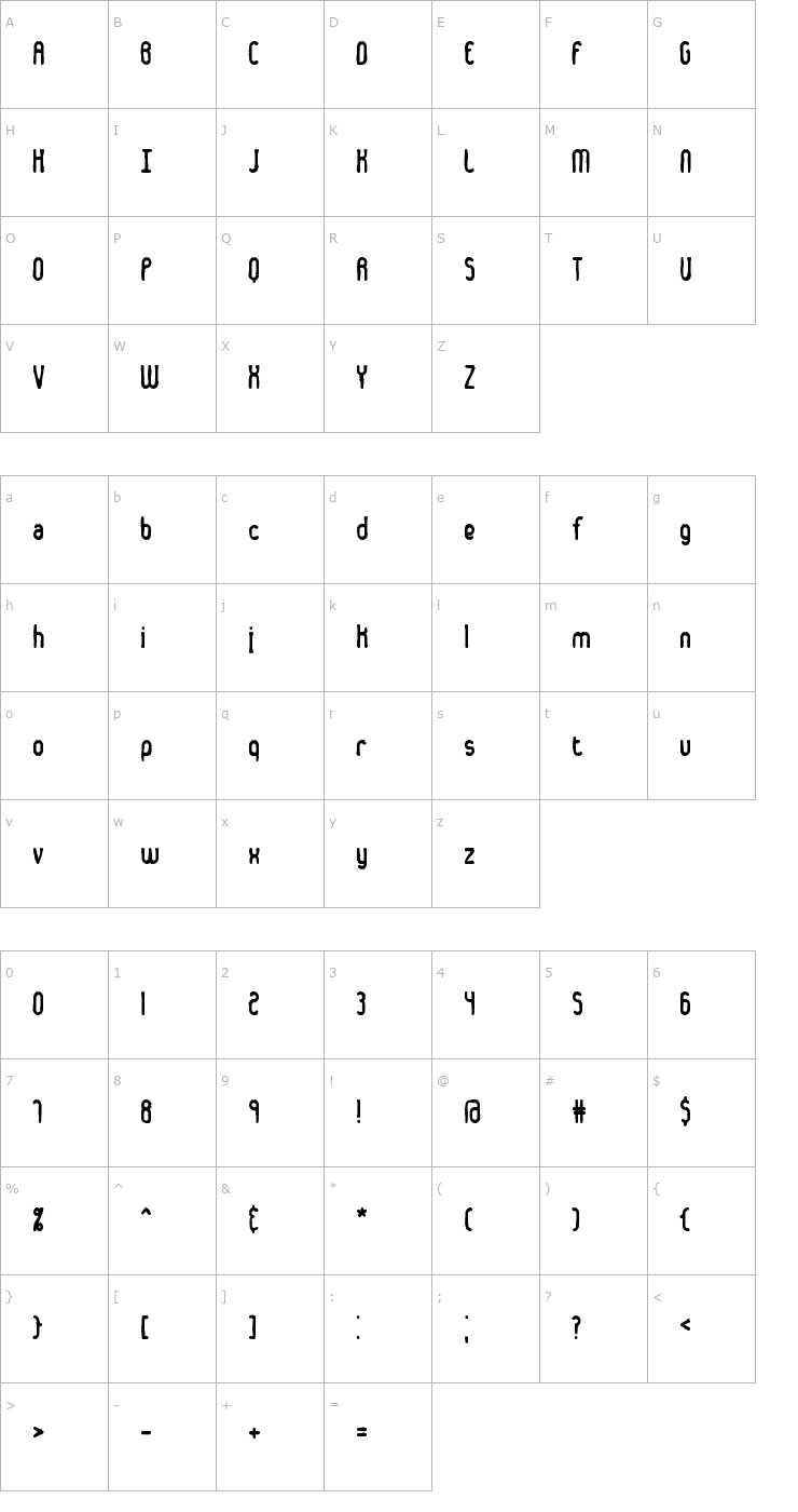 Character Map Dented Font
