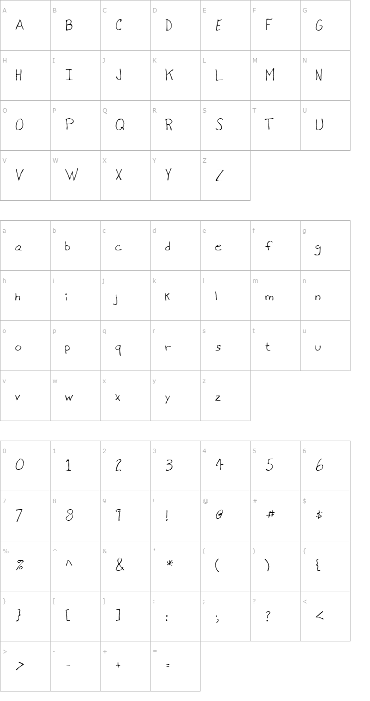 Character Map DentonsHand Regular Font