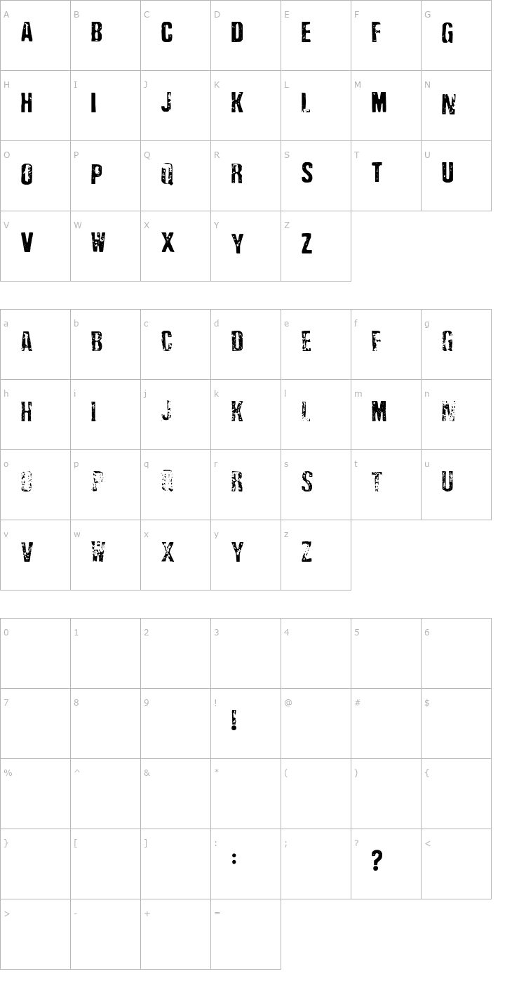 Character Map Depressionist Three Font