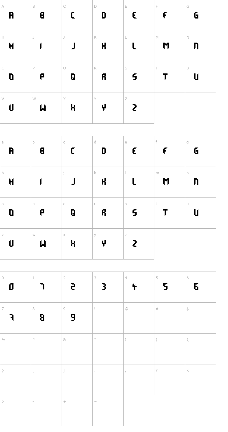 Character Map Derail Font