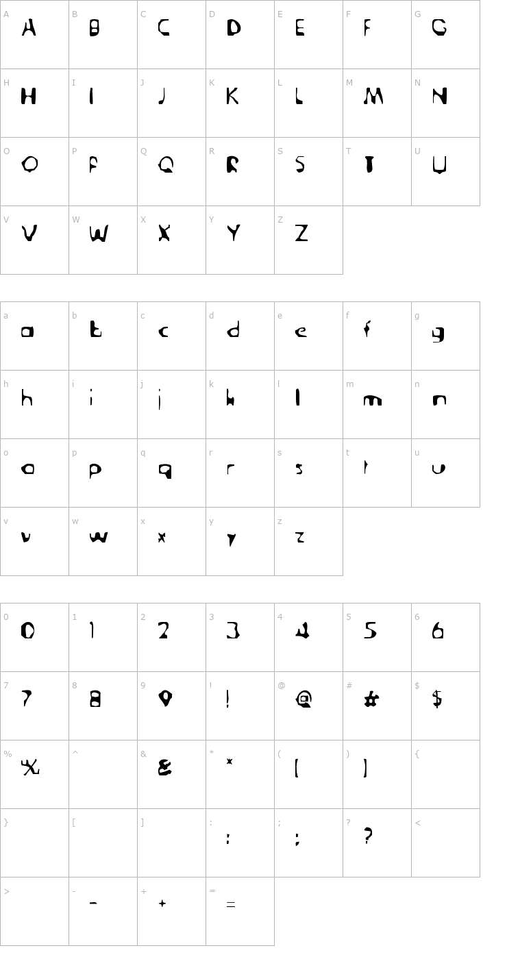 Character Map Deranged Tabloid Font