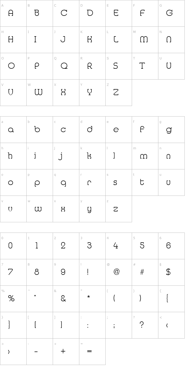 Character Map DesireeBecker-ExtraLight Font