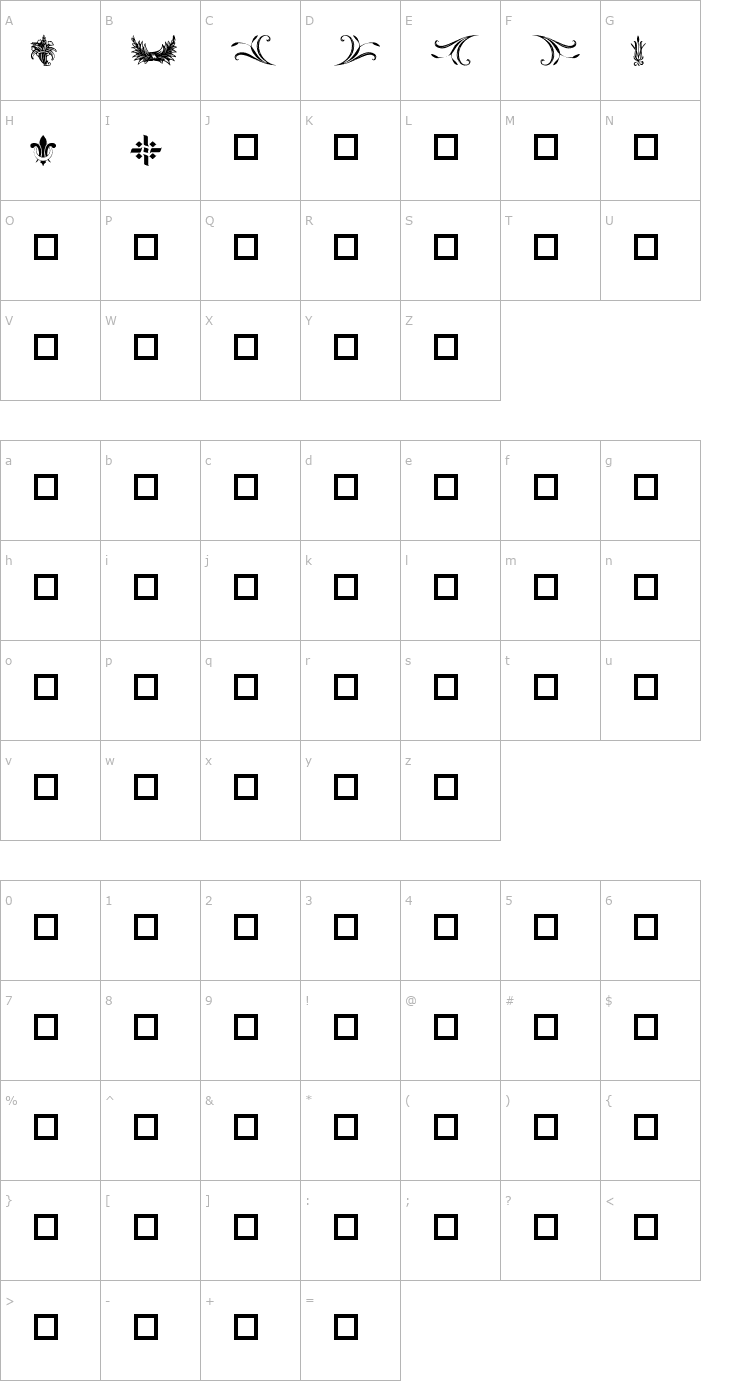 Character Map Destiny's Decorative Dings Font