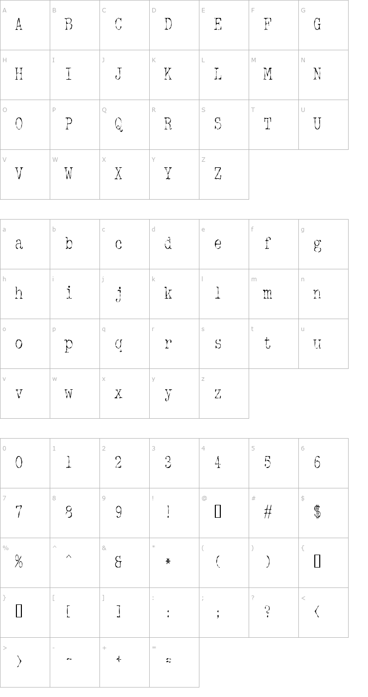 Character Map DetectiveCondensed Font