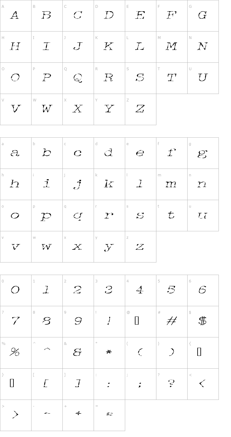 Character Map DetectiveExtended Italic Font