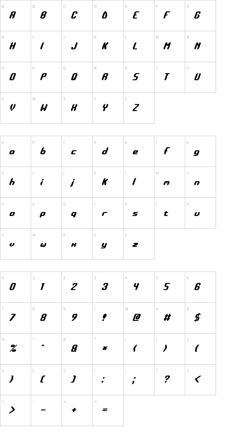 Character Map Detonate BRK Font