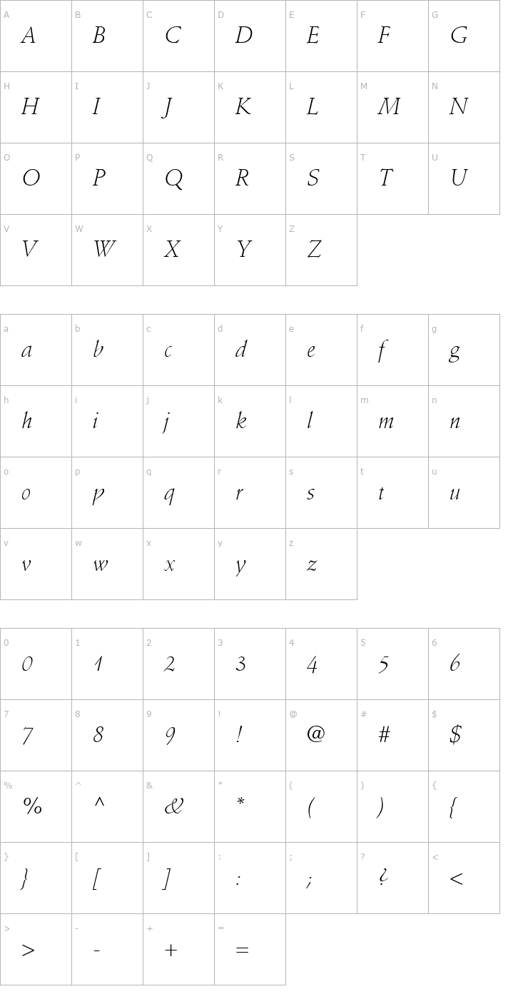 Character Map Deutch Light SSi Light Italic Font
