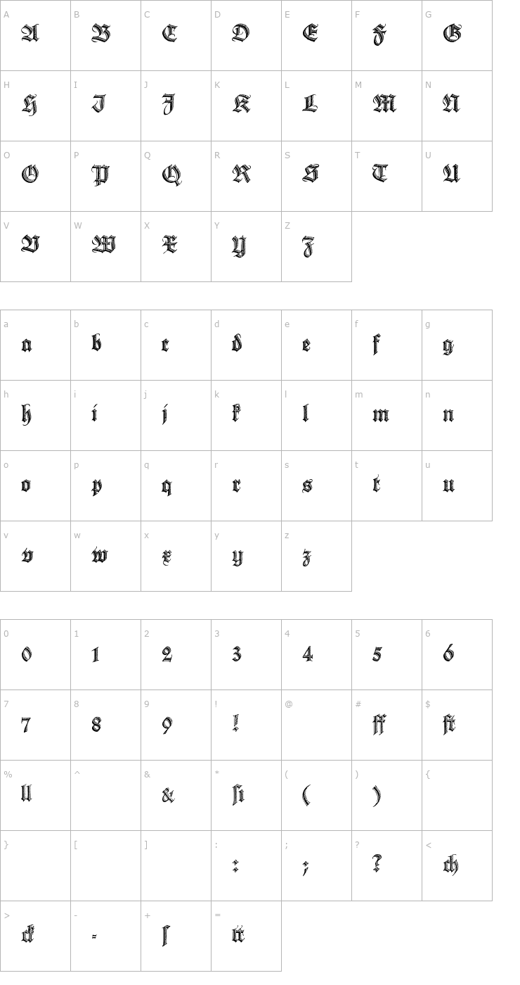 Character Map Deutsche Zierschrift Font