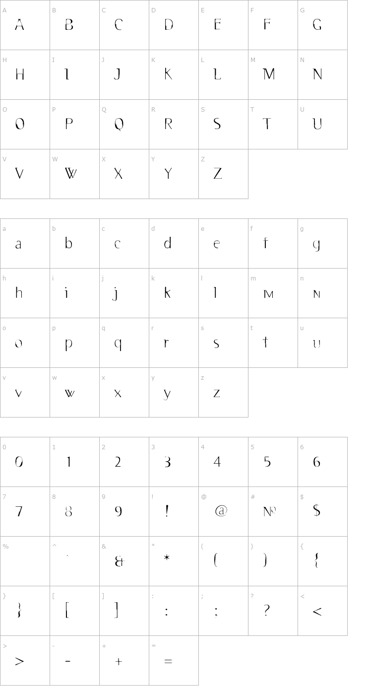 Character Map Deux-Light Font