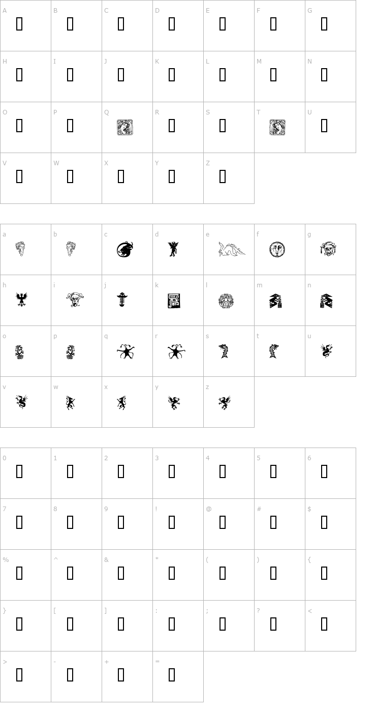 Character Map Devils and Dragons Font