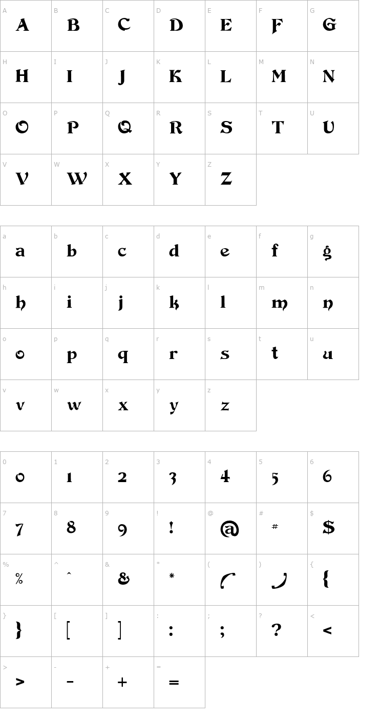 Character Map Devinne Swash Font