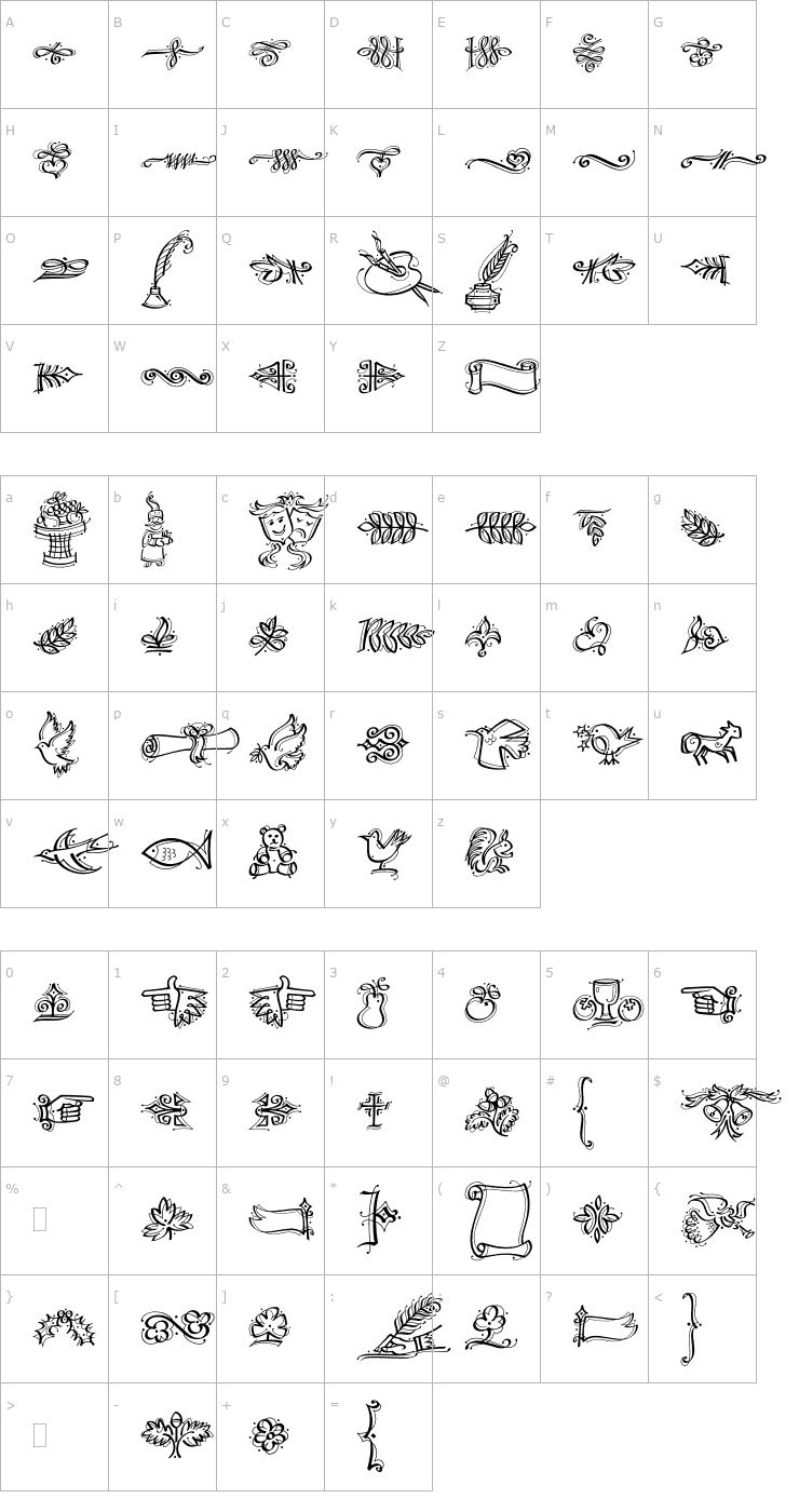Character Map DfCalligraphicOrnamentsPlain Font