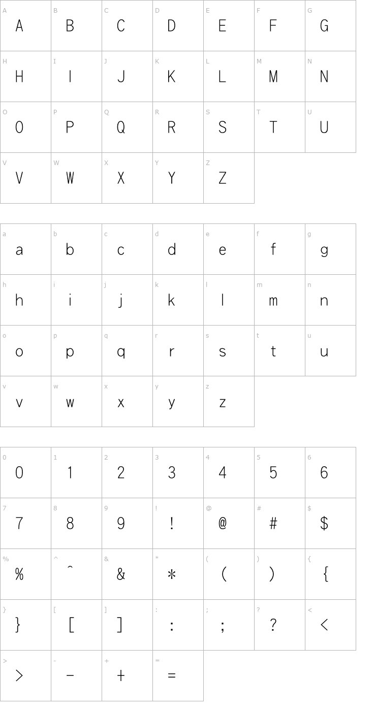 Character Map DFHeiLightU-B5 Font