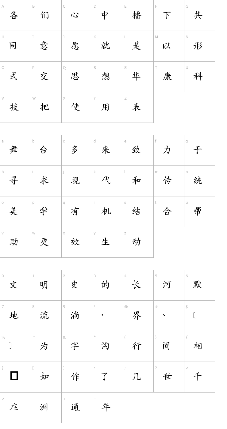 Character Map DFKaiShu1BGB Font