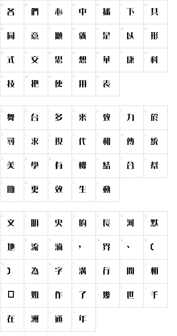 Character Map DFLiFancySong1B Font