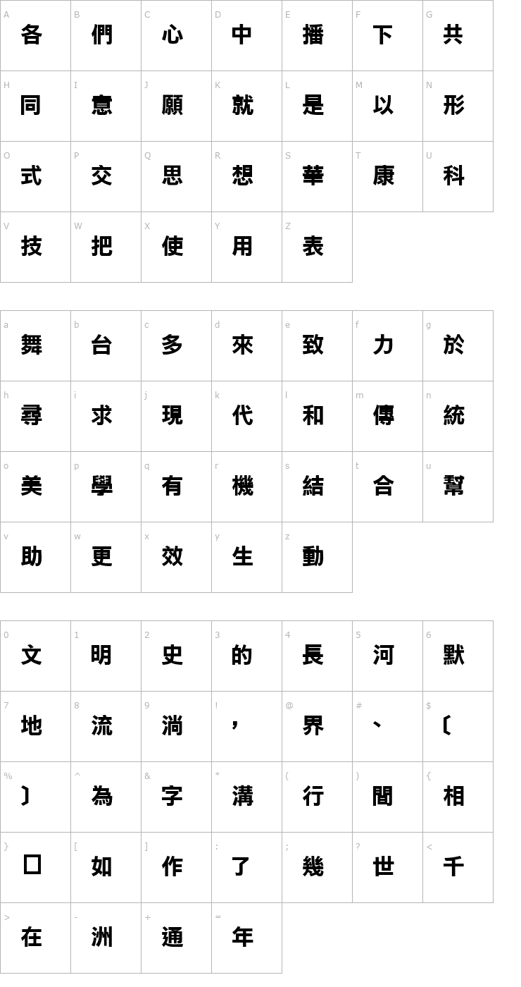 Character Map DFLiHeiBold1B Font