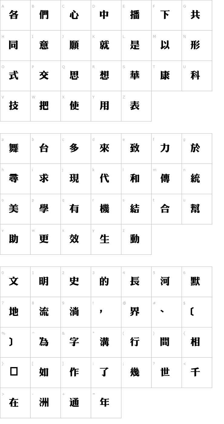 Character Map DFLiKingHei1B Font