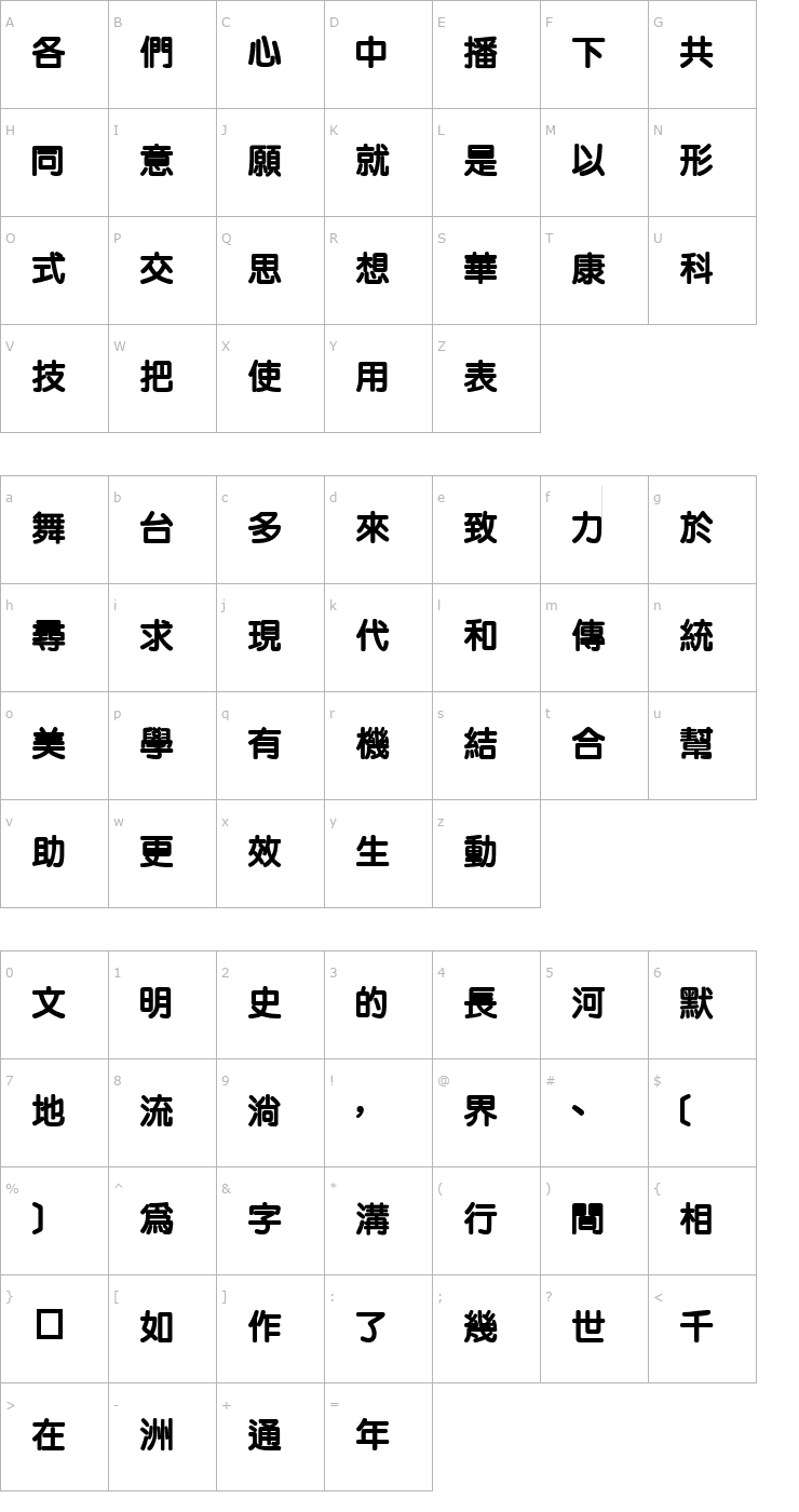 Character Map DFLiYuanXBold1B Font