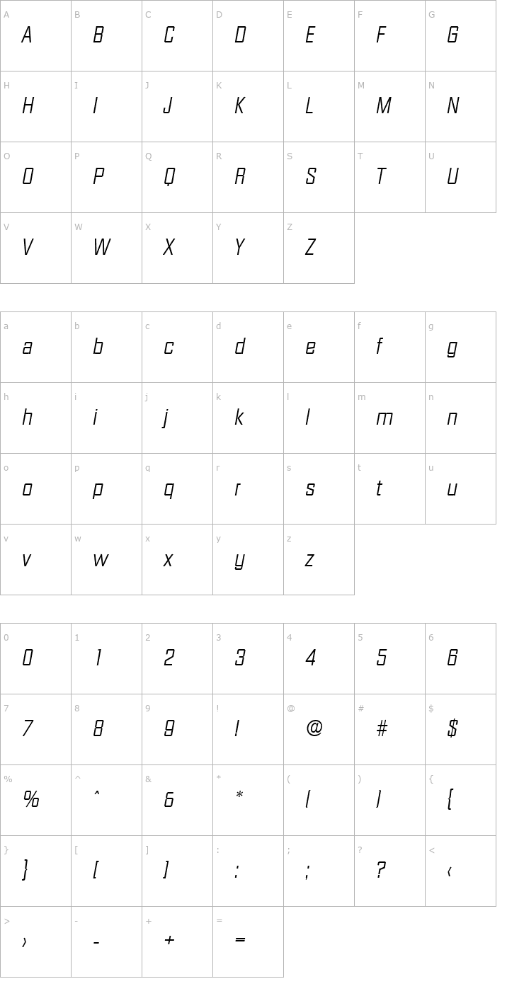Character Map Diamante-LightIta Font