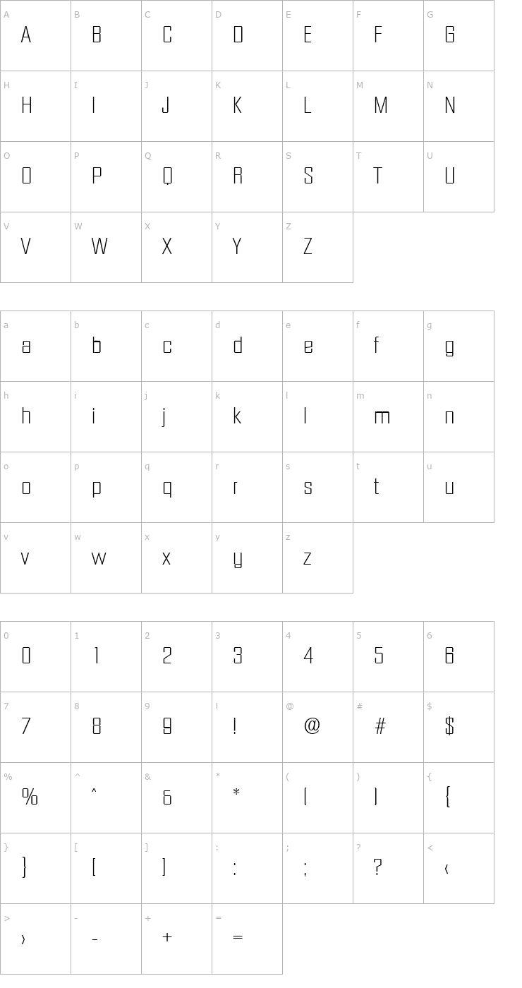 Character Map Diamante-Serial-ExtraLight-Regular Font