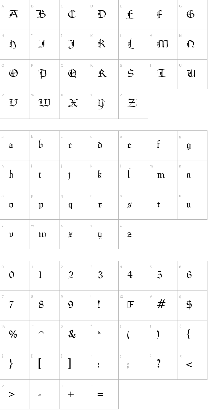 Character Map Diamond Gothic Font