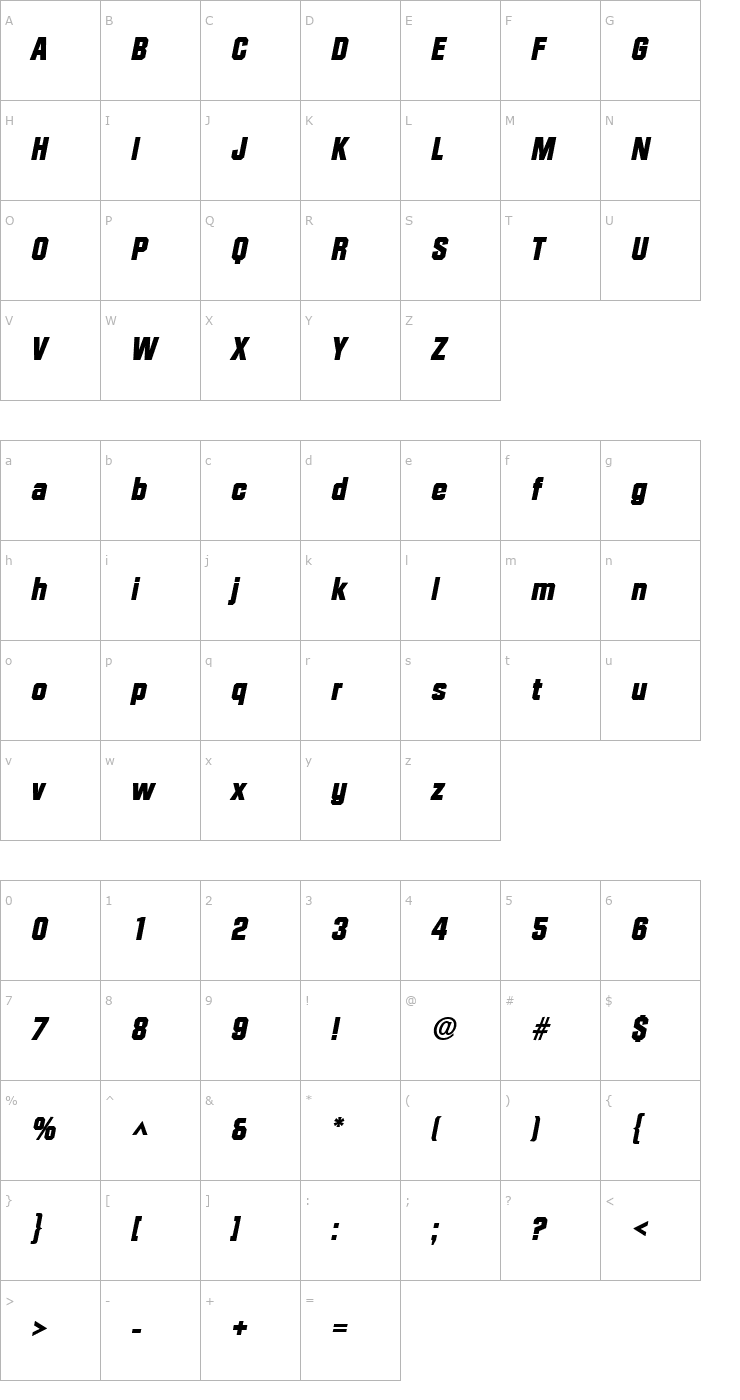 Character Map Diamond Heavy SF Bold Italic Font